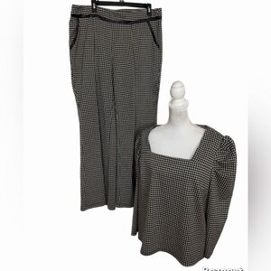 Cato Women’s Top And Pant Set Size XL Houndstooth Pants Lined Faux Leather
